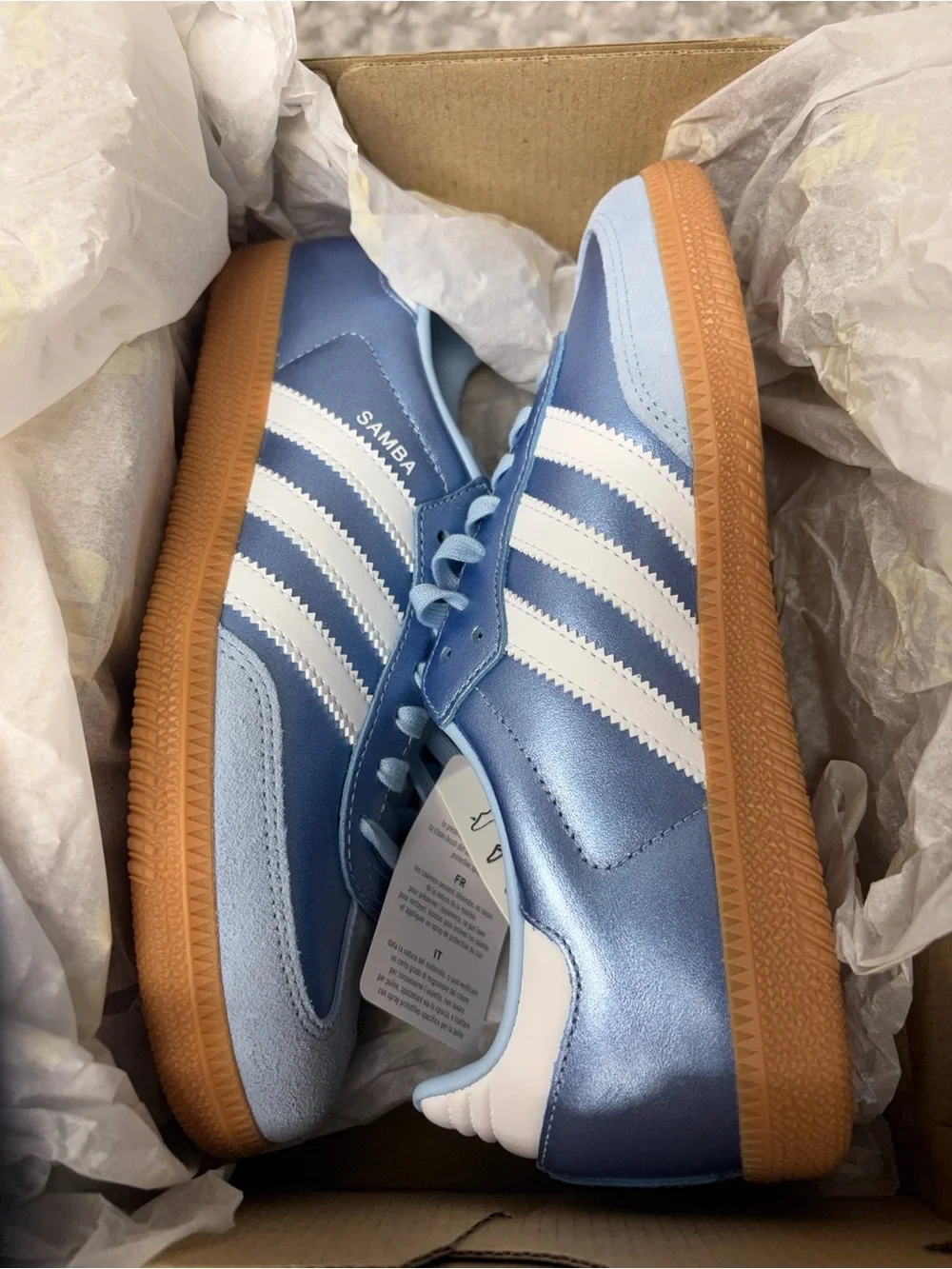 adidas OG Samba Metallic Blue Gum Sole women 7.5